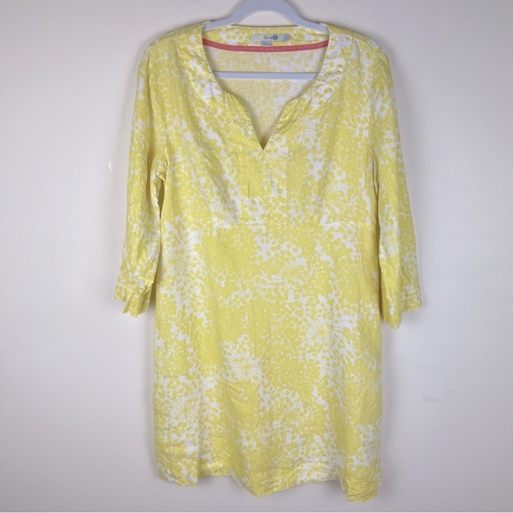 Boden | Summer Garden Party Coastal Linen Split Neck Shift Dress Yellow | M - Picture 1 of 10
